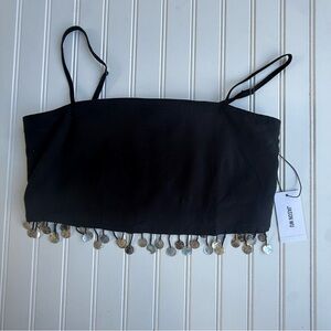 Jason Wu Pearl Fringe Linen Blend Halter Crop Top Women's size 2
